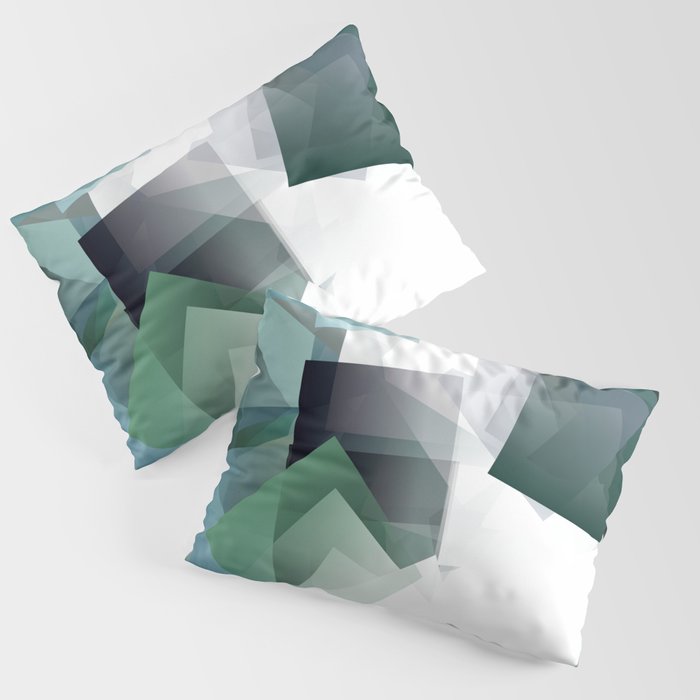 Geometric art in blue, green and white blocks. A translucent dimension. Pillow Sham