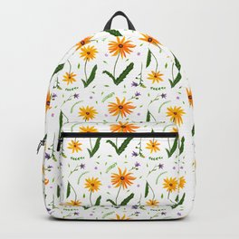 Yellow Daisy Gouache Pattern with a white background Backpack