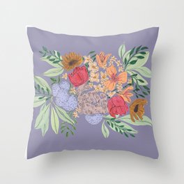 Vintage Bouquet- Purple Throw Pillow