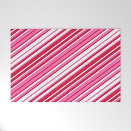 [ Thumbnail: Hot Pink, Crimson, and Mint Cream Colored Stripes/Lines Pattern Welcome Mat ]