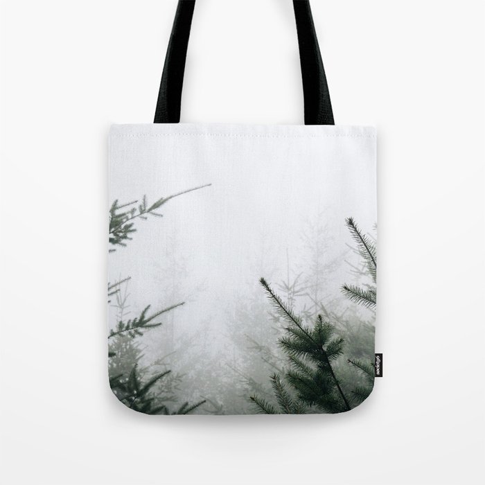 Misty Pine Trees Tote Bag