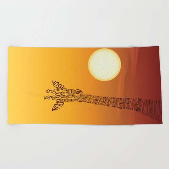 Giraffe and sun Beach Towel