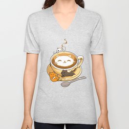 Latte Cat V Neck T Shirt
