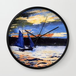 Winslow Homer's Gloucester Sunset nautical maritime landscape painting with sailboat - sailing Wall Clock