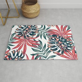 Red and Green Surfer Tropical Monstera Print Area & Throw Rug