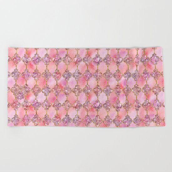 Luxury Gold and Pink Glitter effect oriental pattern on #Society6 Beach Towel