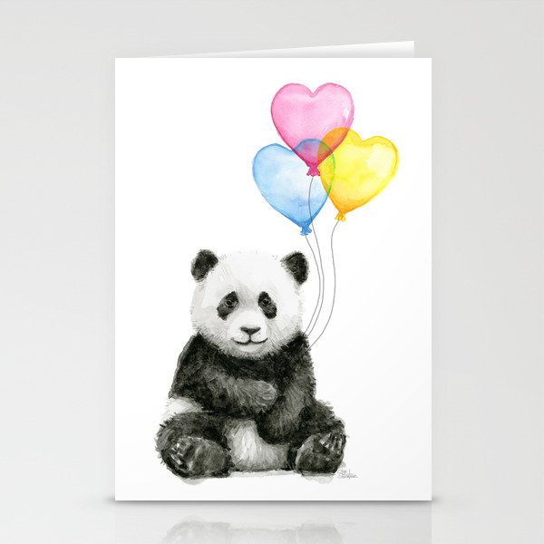 Panda Baby with Heart-Shaped Balloons Whimsical Animals Nursery Decor Stationery Cards