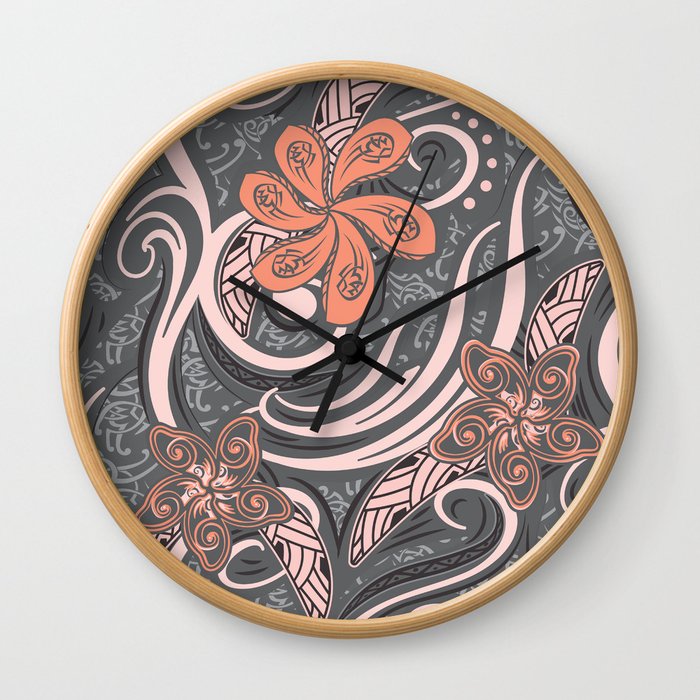 Polynesian Pink Tribal Print Wall Clock