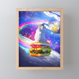 Rainbow Space Hamster Riding Burger Framed Mini Art Print