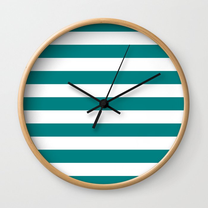 Horizontal Stripes (Teal/White) Wall Clock