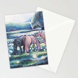Moonlit Summer Night Horses And Fireflies Stationery Cards