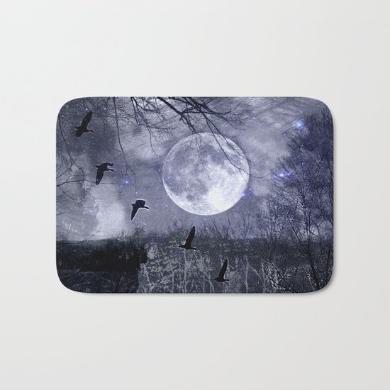 full moon in the woods Bath Mat