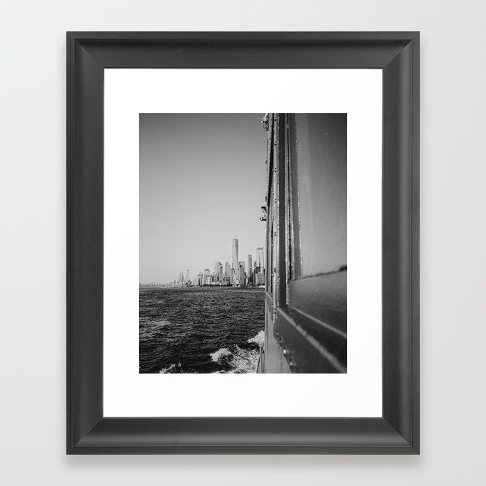 Ferry to Manhattan, New York City | Creative NYC architecture and lines | Black and white travel city photography Framed Art Print