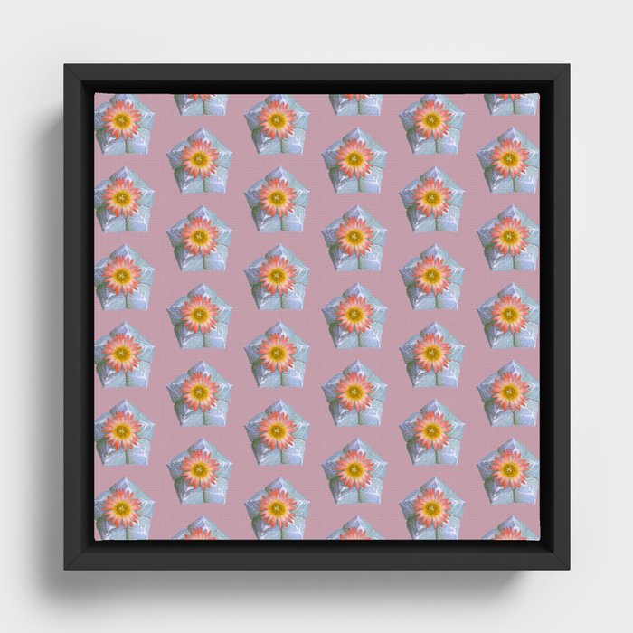 Pattern with blooming cactus Framed Canvas