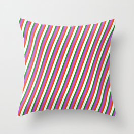 [ Thumbnail: Orchid, Red, Mint Cream, and Forest Green Colored Lines Pattern Throw Pillow ]