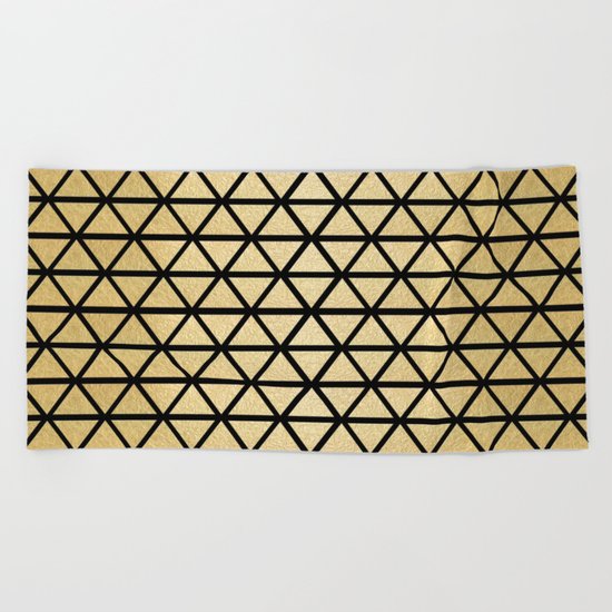 Black and Gold Geometric Pattern 3 Beach Towel