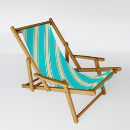[ Thumbnail: Dark Turquoise and Tan Colored Lines Pattern Sling Chair ]