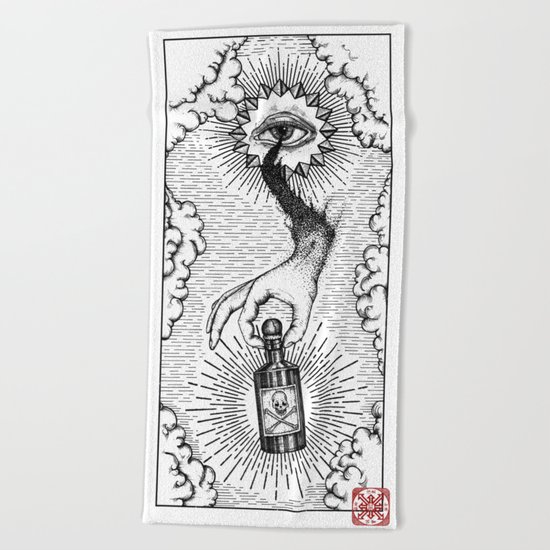 Sky god passing on the elixir of death to defeat ones enemies. Beach Towel