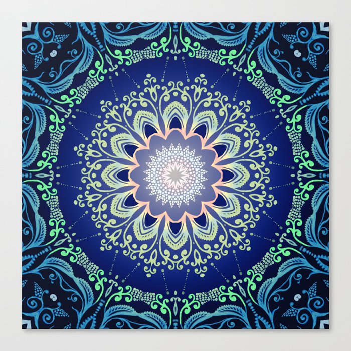 Blue Flowers Mandala Canvas Print By Reikisteps Society6
