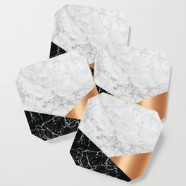 Geometric White Marble - Black Granite & Rose Gold #715 Coaster