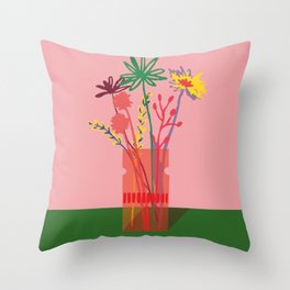 Retro flowers pink & green Throw Pillow