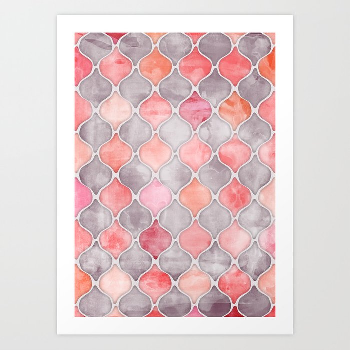 Rhythm of the Seasons - coral pink & grey Art Print