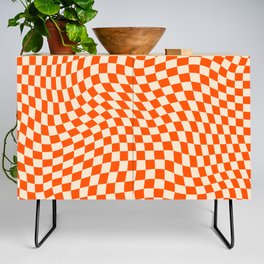 Retro Orange Swirled Checker Credenza