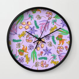 Botanica - Lilac Wall Clock | Rainbow, Pencildrawing, Australiana, Flowers, Botanical, Pattern, Kangaroopaw, Colorful, Wreath, Sunset 
