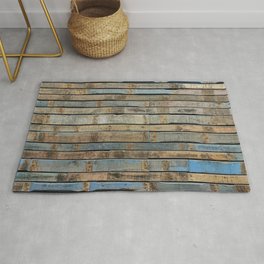 distressed wood wall - Blue and brown planks Area & Throw Rug