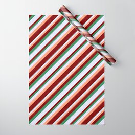 [ Thumbnail: Light Salmon, Maroon, Sea Green & Lavender Colored Lined/Striped Pattern Wrapping Paper ]