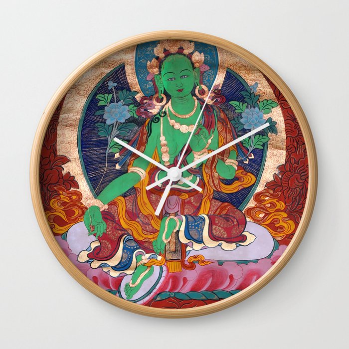 Green Tara Thangka Buddhist Art Print Wall Clock