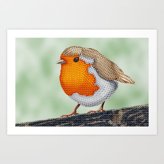 Knitted Robin Art Print