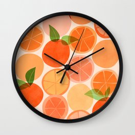 Sunny Oranges Tropical Fruit Illustration Wall Clock