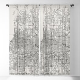 black and white Memphis city map Sheer Curtain