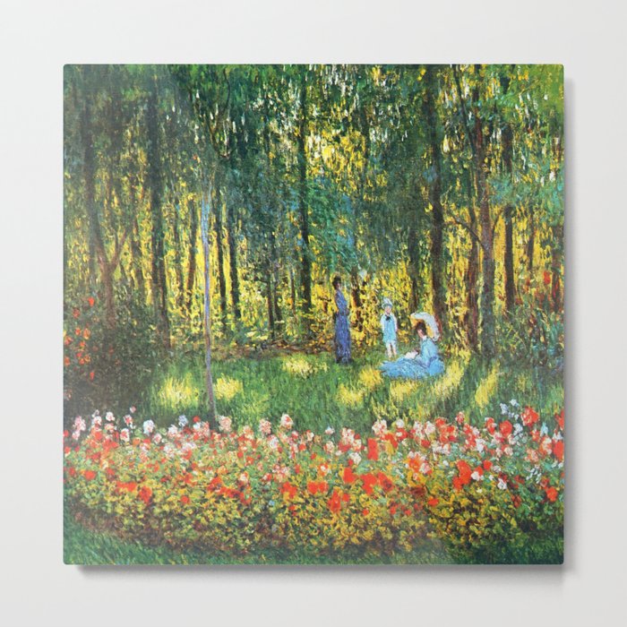 Claude Monet The Artist's Family In The Garden Metal Print