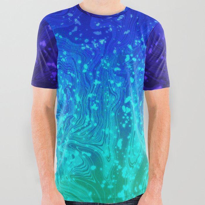 Blue Green Sparkle All Over Graphic Tee