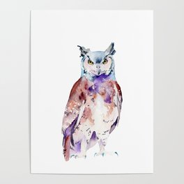 Woodland Owl Watercolor Poster