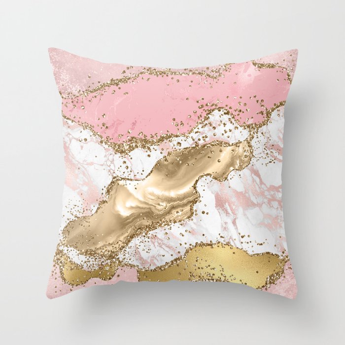Pink Gold Glitter Agate Pretty Glam Throw Pillow