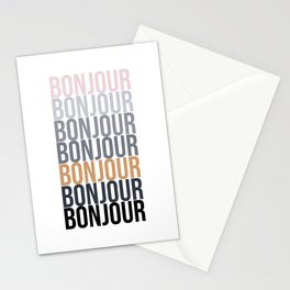 Bonjour in Bold Typography and Fall Colors Stationery Card