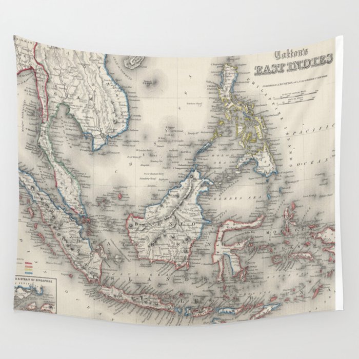 Vintage Map of Indonesia and The Philippines Wall Tapestry by BravuraMedia  Society6