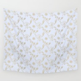 Magnolia And Daisy Seamless Pattern_Light Blue Wall Tapestry