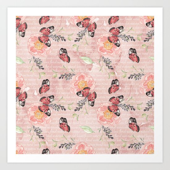 Flowers & butterflies #1 Art Print