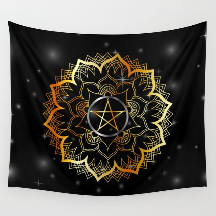 Golden decorative floral mandala sacred geometry Wall Tapestry