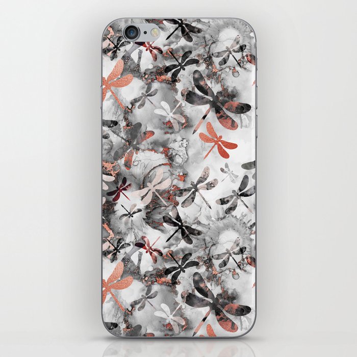 Dragonfly Lullaby in Marble and Rose Gold iPhone Skin