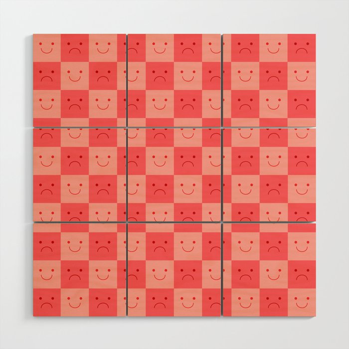 Plaid of Emotions pattern pink Wood Wall Art