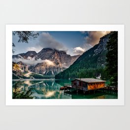 Beautiful mountain and lake landscape in Italy Art Print