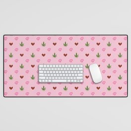Pink Marijuana tile pattern. Digital logo pattern. Vector illustration background Desk Mat