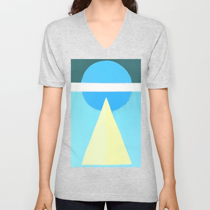 Triangle Moon Blue V Neck T Shirt