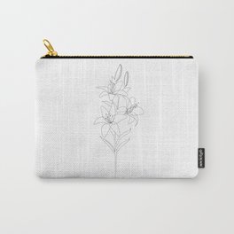 Lily Line Art Carry-All Pouch | Sketch, Leaf, Graphicdesign, Minimalist, Black And White, Pretty, Single, Valeria Art, Lily, Contour 