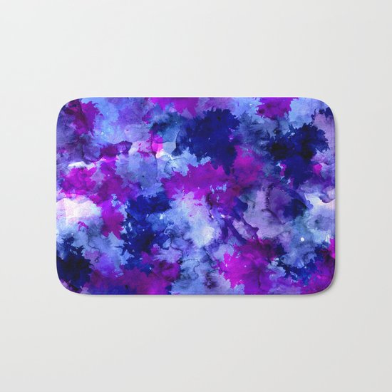 Modern blue purple watercolor brushstrokes paint Bath Mat